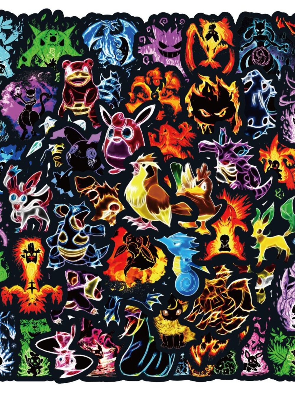 60PCS Neon Pokemon Stickers Waterproof Vinyl Laptop Water Bottle Skateboard